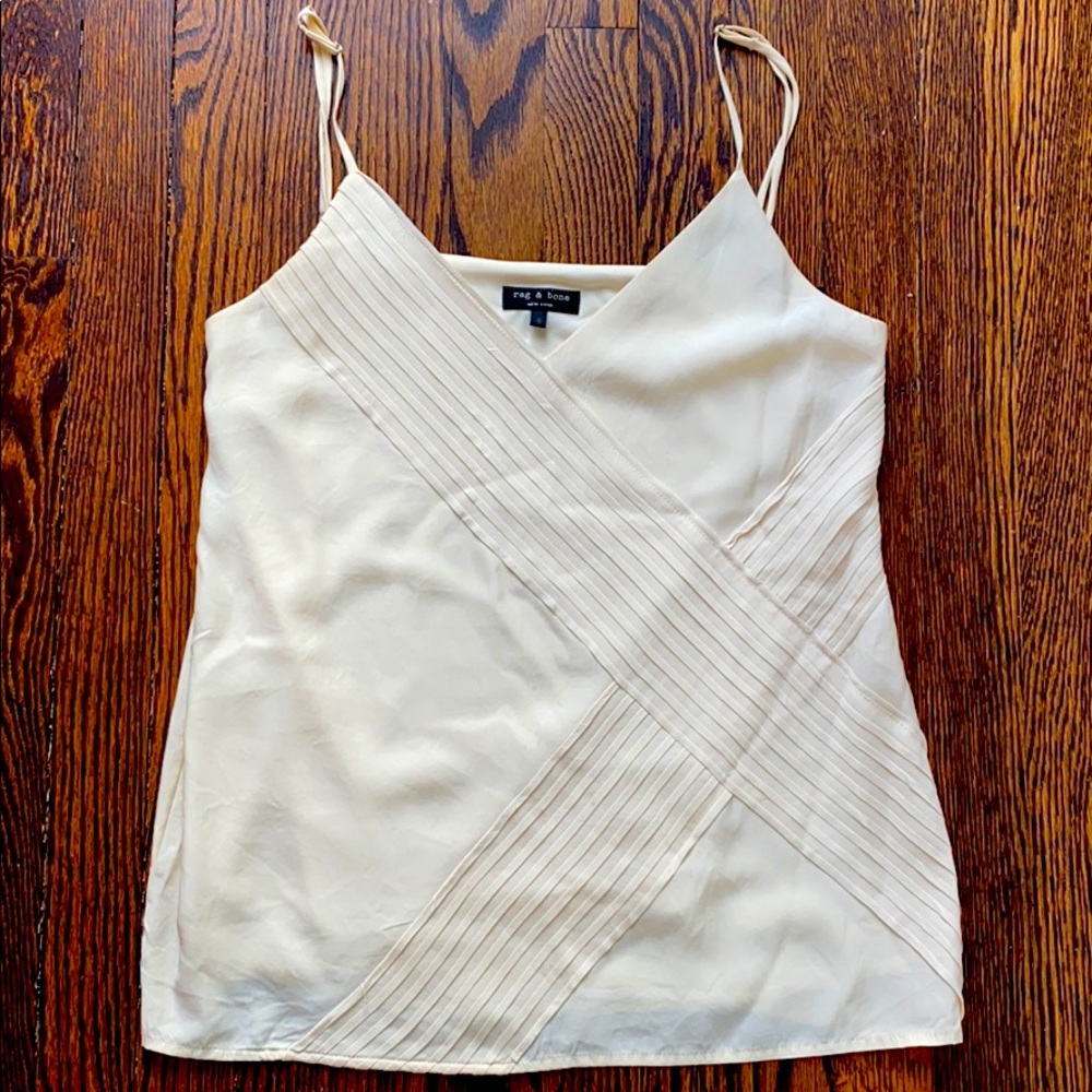 rag & bone Cream V-Neck Top with Pleat Detailing